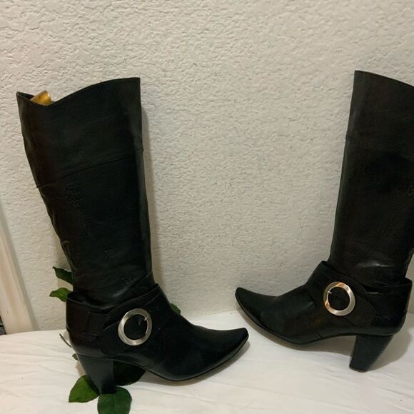 Spring step Black knee-high pointed toe buckle boot size 39 - Picture 1 of 14